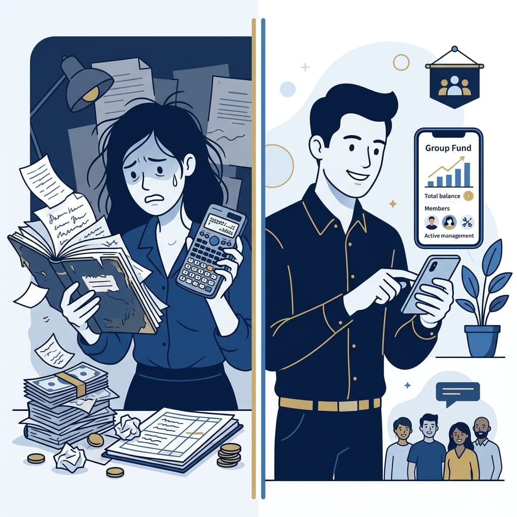 Chaotic manual paperwork vs clean digital dashboard